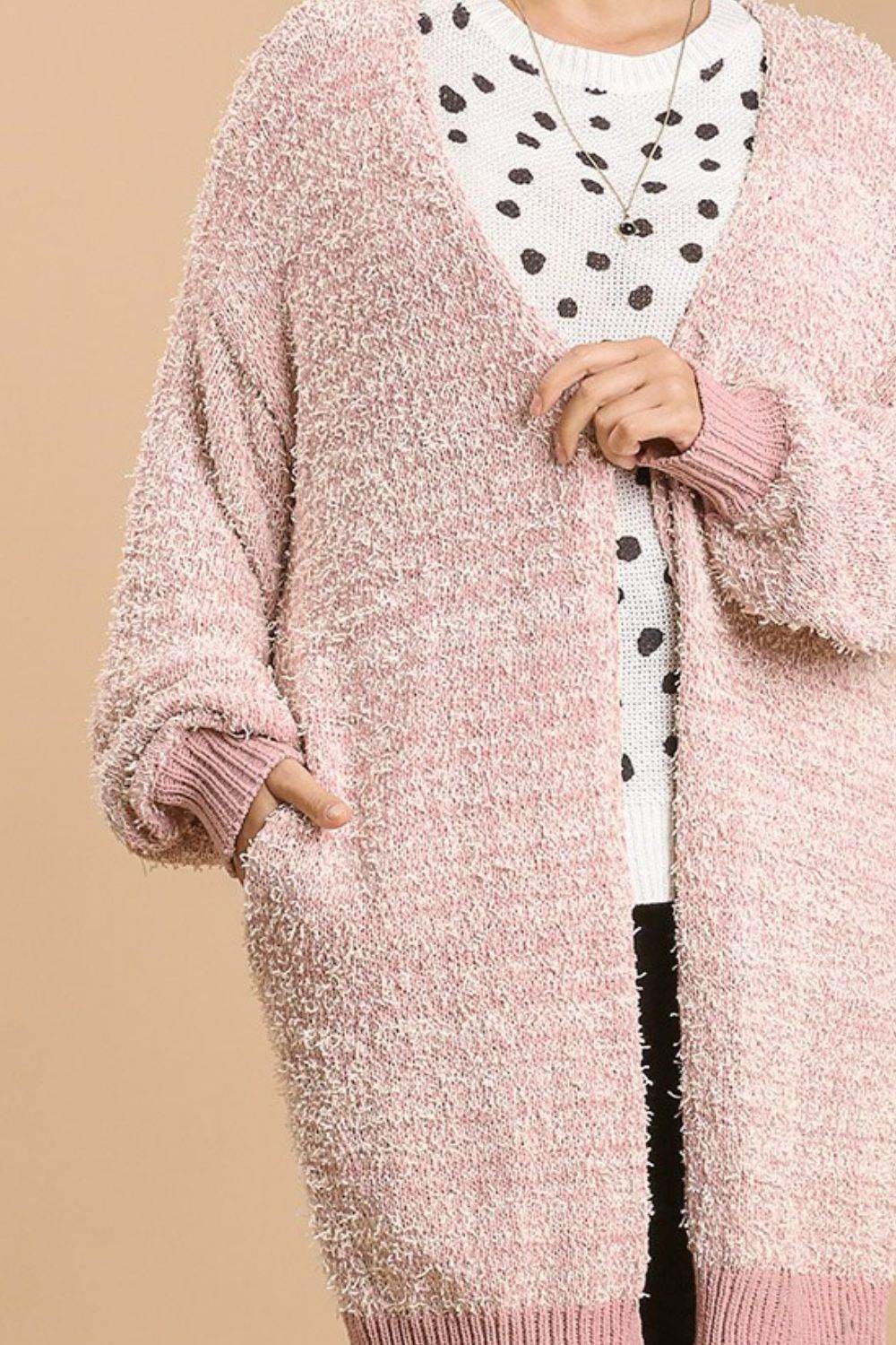 Umgee Full Size Ribbed Hem Open Front Longline Cardigan Plus Size - Hovatok