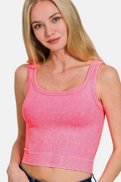Zenana Washed Ribbed Scoop Neck Wide Strap Tank - Hovatok