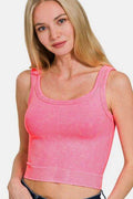 Zenana Washed Ribbed Scoop Neck Wide Strap Tank - Hovatok