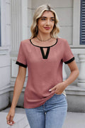 Cutout Round Neck Short Sleeve Top - Hovatok