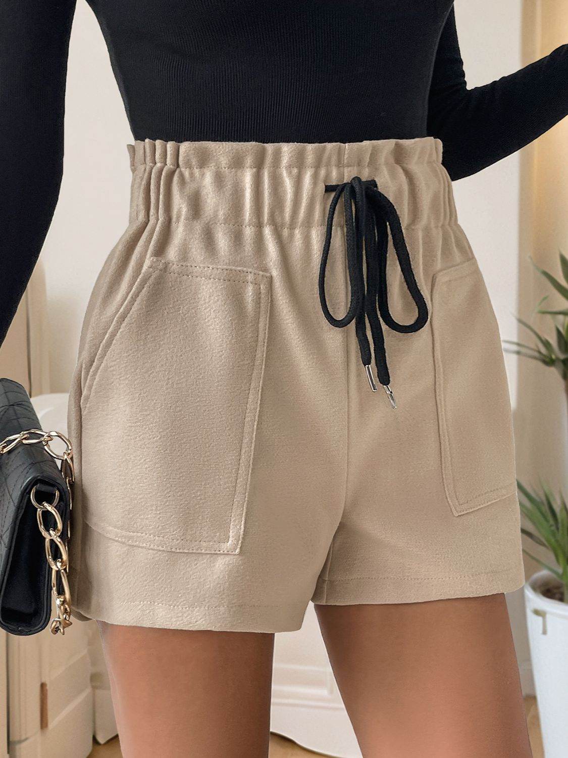 Perfee Frill Drawstring Shorts with Pockets - Hovatok