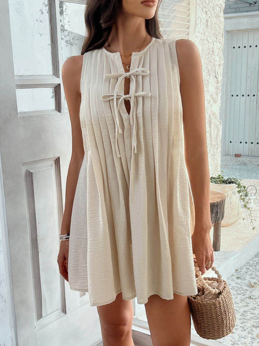 Devine Pleated Sleeveless Mini Dress - Hovatok