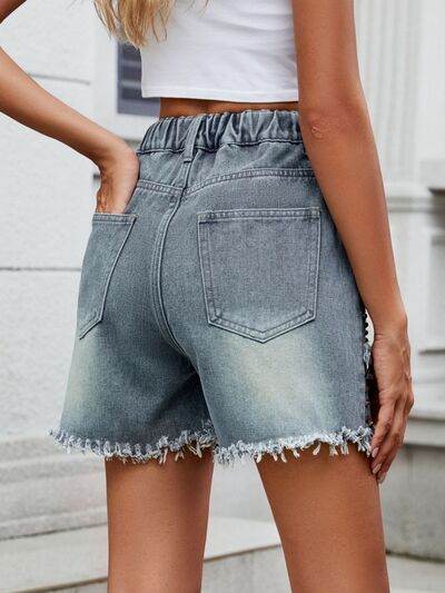 Raw Hem Studded Denim Shorts - Hovatok