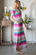 Heimish Full Size Striped Short Sleeve Maxi Tee Dress Plus Size - Hovatok