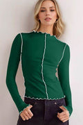 Basic Bae Contrast Trim Mock Neck Long Sleeve T-Shirt - Hovatok