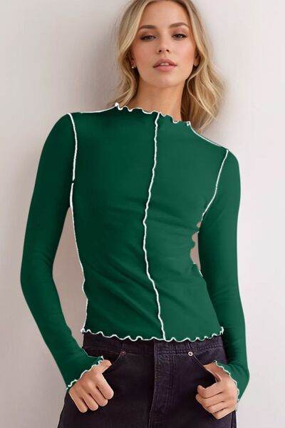 Basic Bae Contrast Trim Mock Neck Long Sleeve T-Shirt - Hovatok