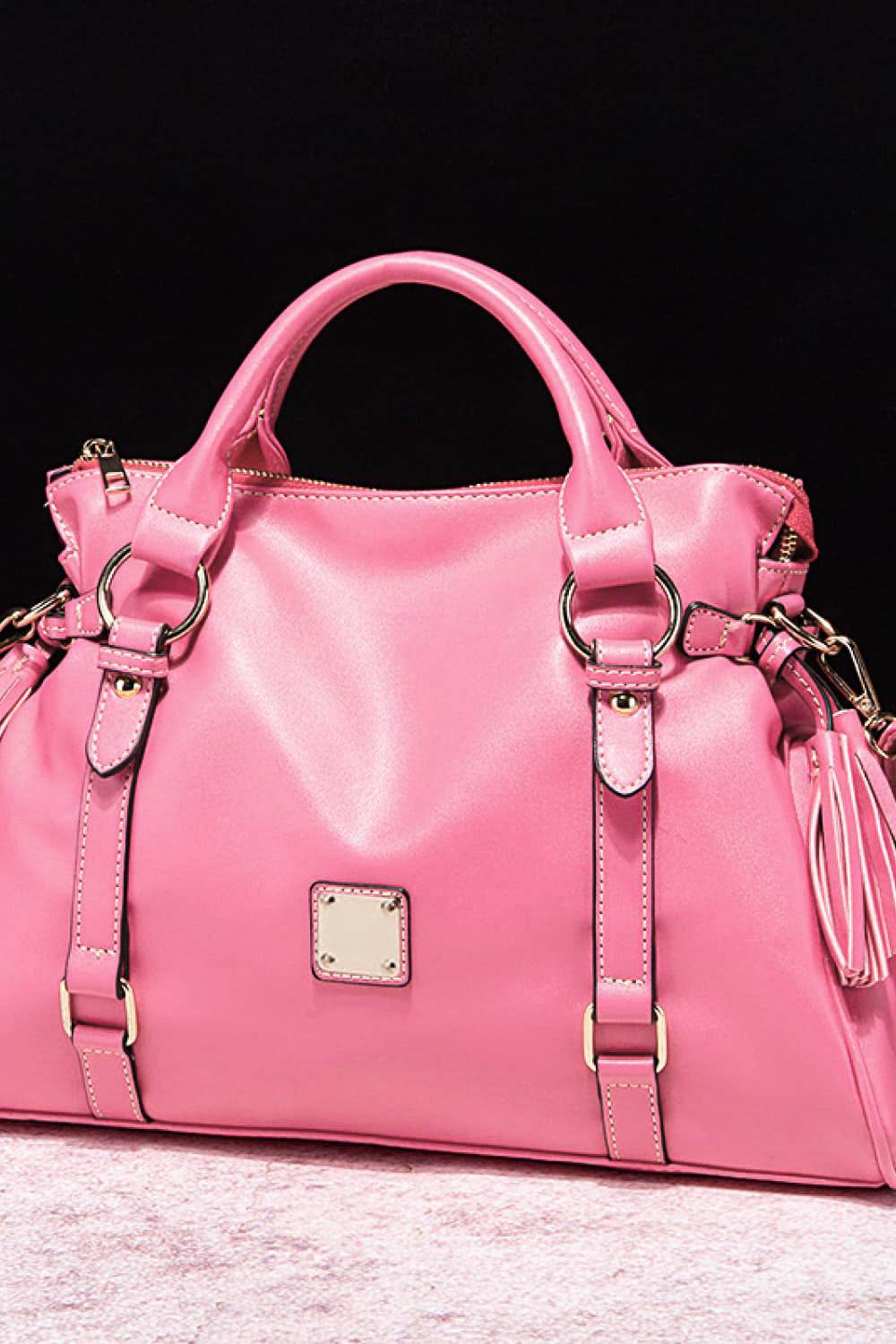 PU Leather Handbag with Tassels - Hovatok
