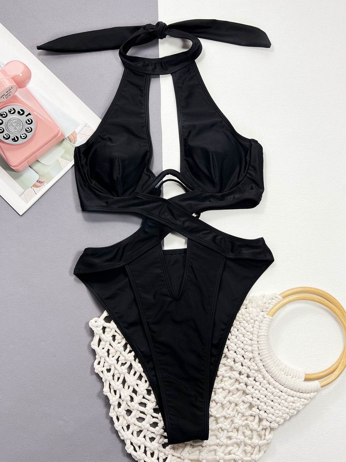 Cutout Halter Neck One-Piece Swimwear - Hovatok