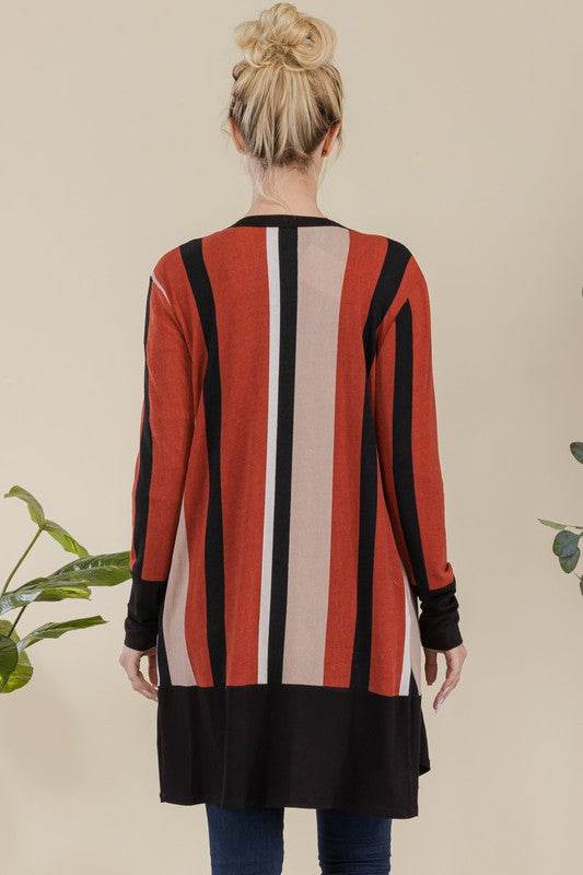 Celeste Full Size Striped Button Up Long Sleeve Cardigan Plus Size - Hovatok