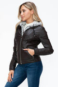 YMI Faux Layered Double-Zipper Jacket with Fuzzy Hood - Hovatok