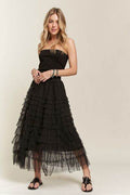 ADORA Elastic Waist Layered Mesh Midi Skirt - Hovatok