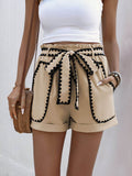 Perfee Tied Contrast Trim Shorts - Hovatok