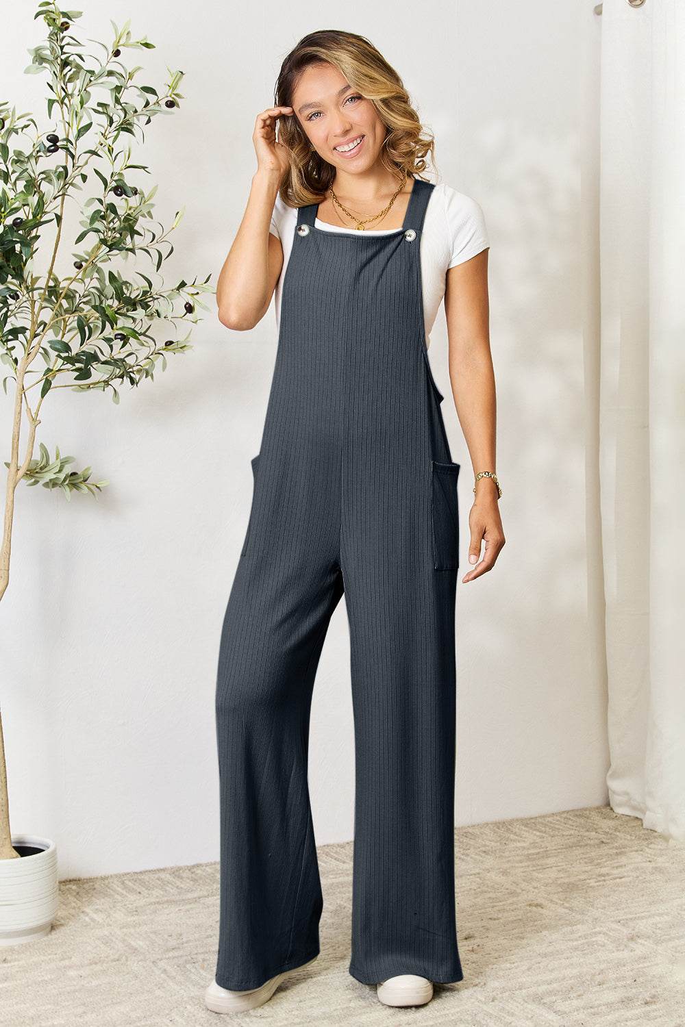 Double Take Full Size Wide Strap Overall with Pockets - Hovatok