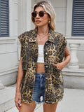 Leopard Buttton Up Denim Vest - Hovatok