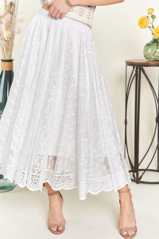 ADORA Elastic Waist Lace Midi Skirt - Hovatok