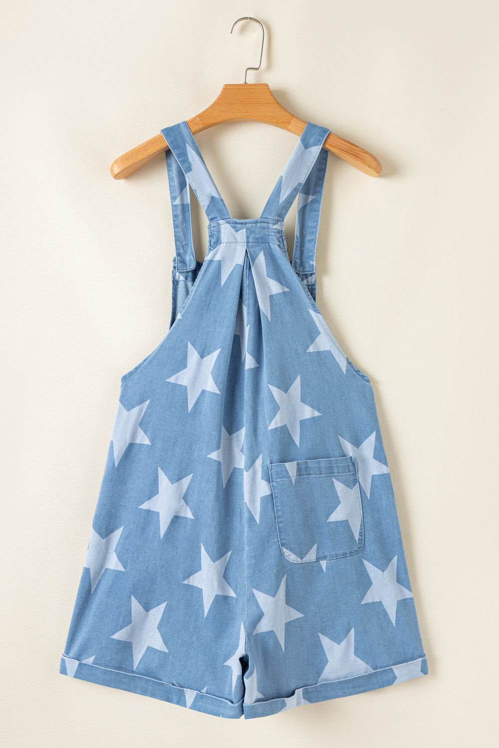 Star Print Square Neck Denim Overalls - Hovatok
