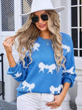Angel Wings Bow Round Neck Dropped Shoulder Sweater - Hovatok