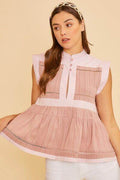 Annie Wear Contrast Trim Peplum Button Detail Blouse - Hovatok