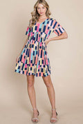 BOMBOM Ruched Color Block Short Sleeve Mini Dress - Hovatok