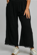 Umgee Full Size Linen Blend Elastic Waistband Wide Leg Pants Plus Size - Hovatok