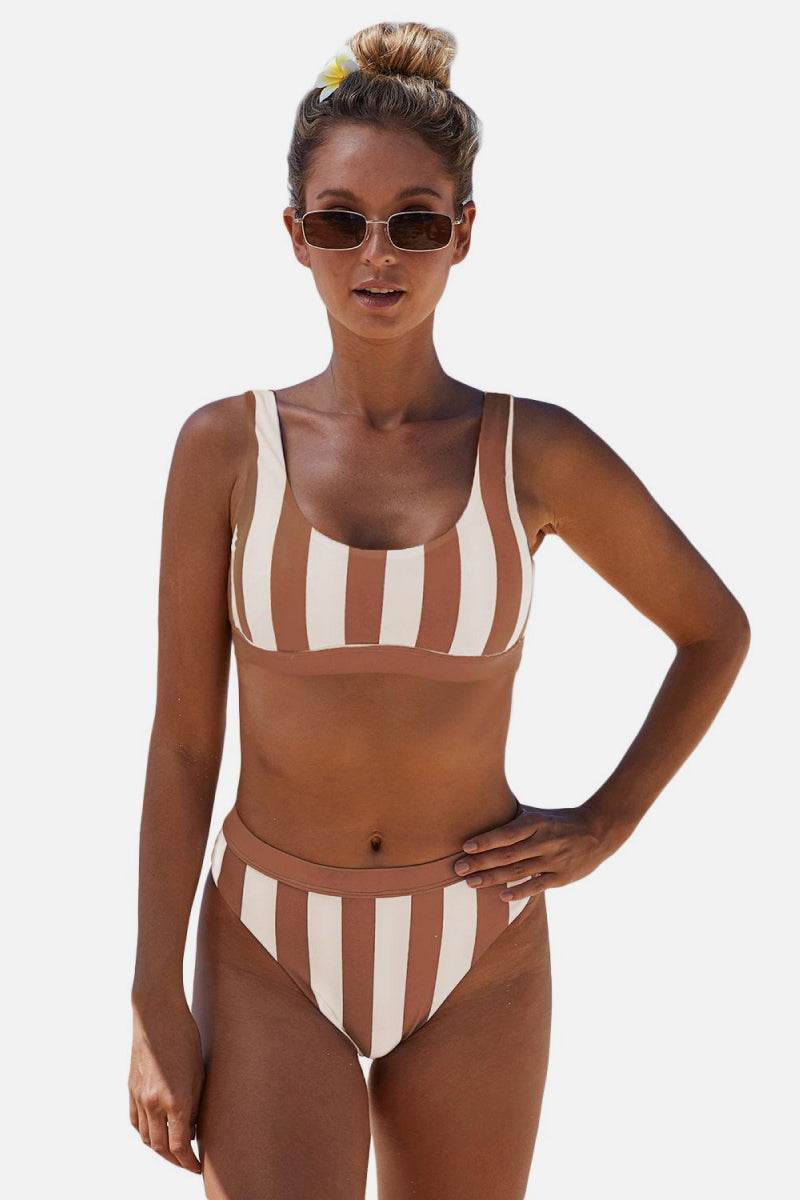 Striped Tank High Waist Bikini - Hovatok