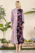 Celeste Full Size Paisley And Floral Contrast Tent Midi Dress Plus Size - Hovatok