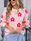 Angel Wings Flower Round Neck Dropped Shoulder Sweater - Hovatok