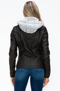 YMI Faux Layered Double-Zipper Jacket with Fuzzy Hood - Hovatok