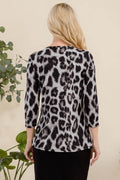 Celeste Full Size Leopard Round Neck Three-Quarter Sleeve T-Shirt - Hovatok