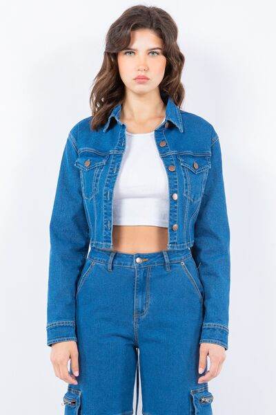 American Bazi Laced Back Cropped Denim Jacket - Hovatok
