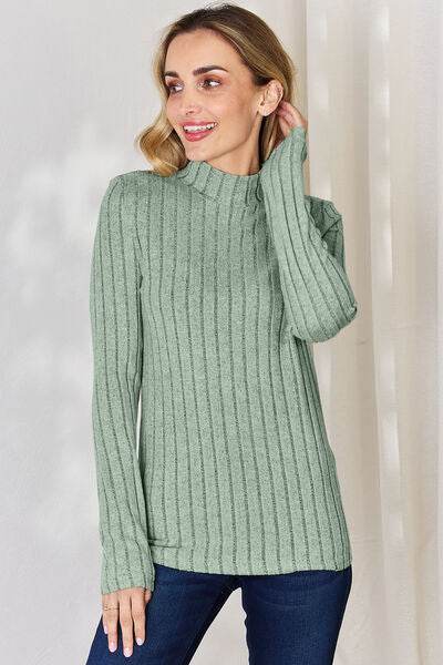 Basic Bae Full Size Ribbed Mock Neck Long Sleeve T-Shirt - Hovatok