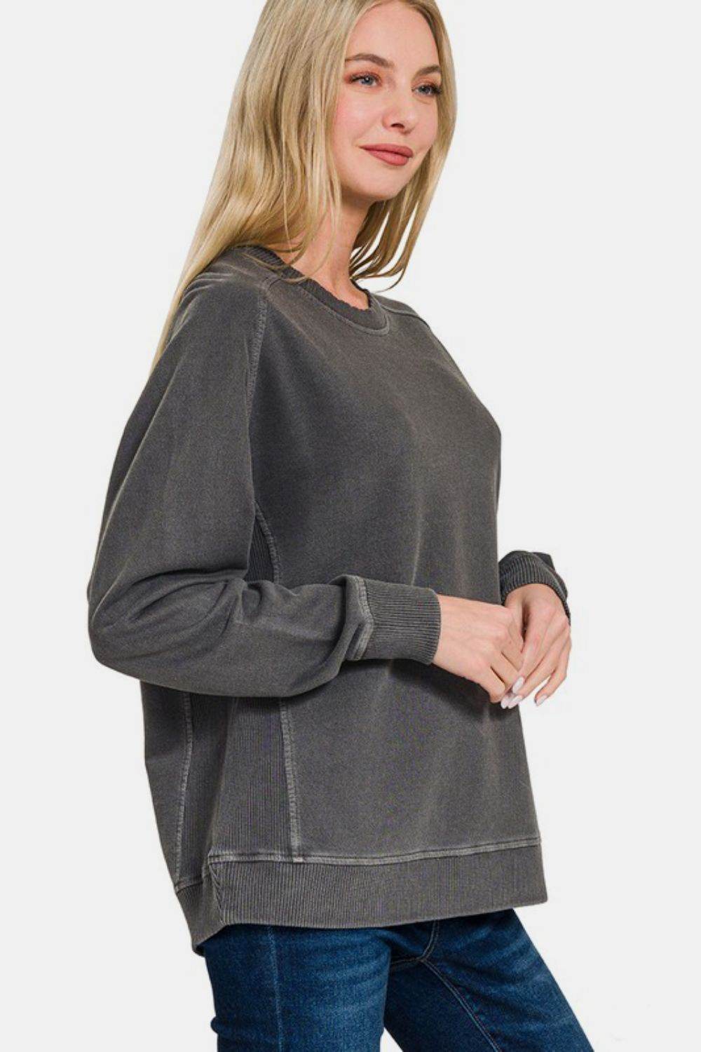 Zenana Full Size Pigment Dyed French Terry Sweatshirt - Hovatok