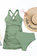 Tie Back Sleeveless Swim Dress and Bottoms Set - Hovatok