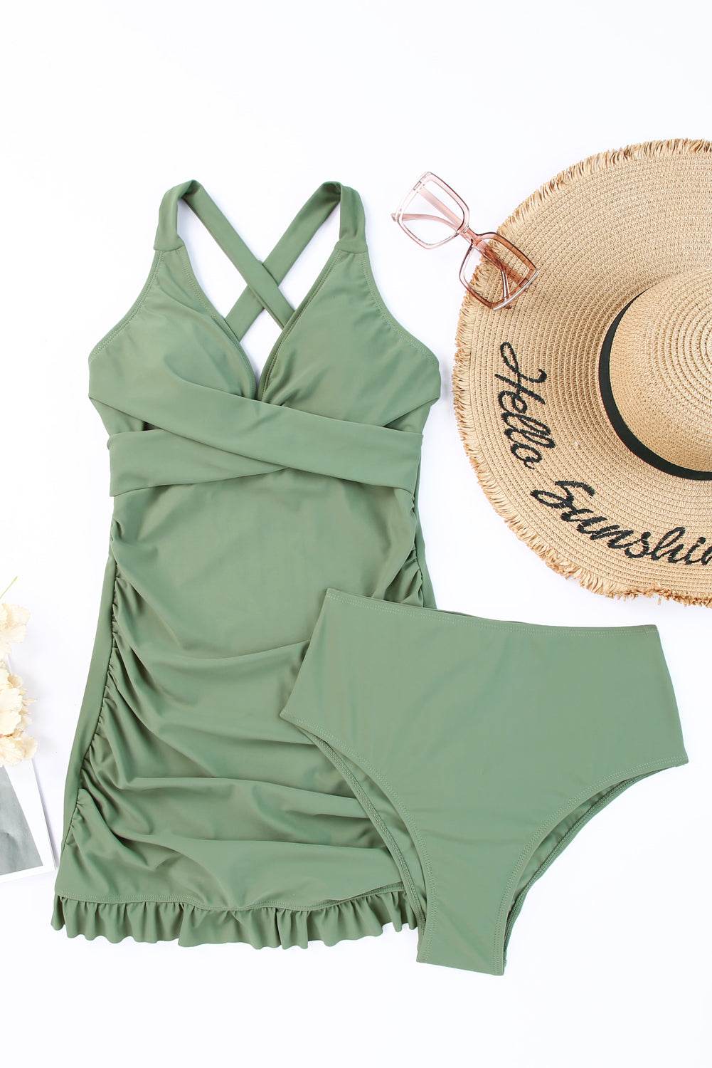Tie Back Sleeveless Swim Dress and Bottoms Set - Hovatok