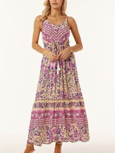 Printed Scoop Neck Midi Cami Dress - Hovatok