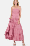 Zenana Woven Smocked Tiered Cami Maxi Dress - Hovatok