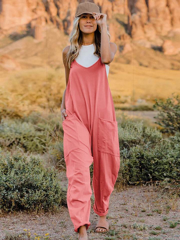 Double Take Full Size Sleeveless V-Neck Pocketed Jumpsuit - Hovatok