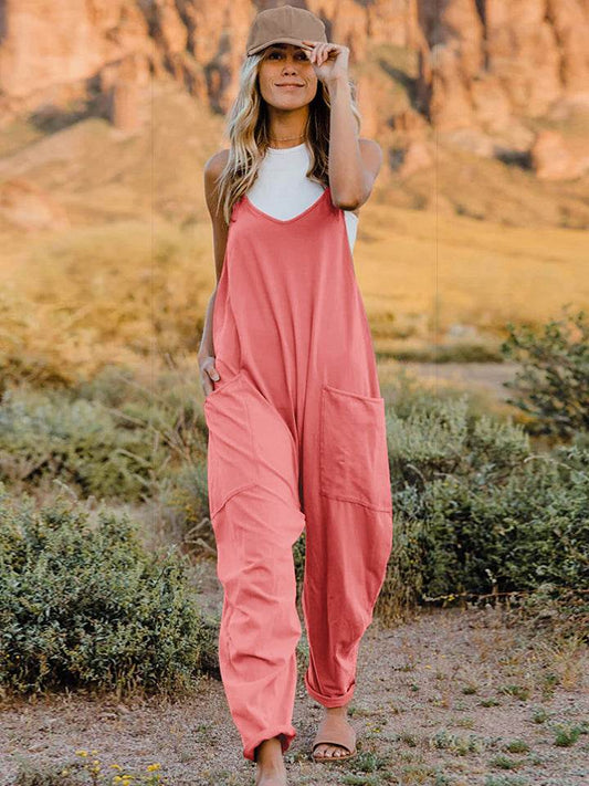 Double Take Full Size Sleeveless V-Neck Pocketed Jumpsuit - Hovatok