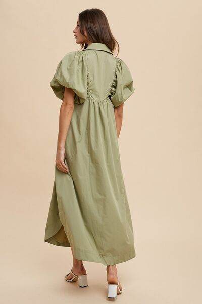 Annie Wear Smocked Puff Sleeve Midi Dress - Hovatok