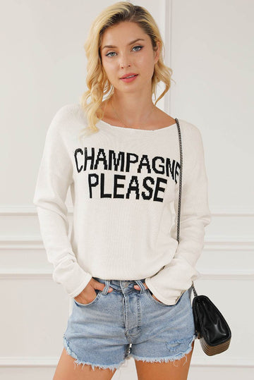 CHAMPAGNE PLEASE Long Sleeve Slit Sweater - Hovatok