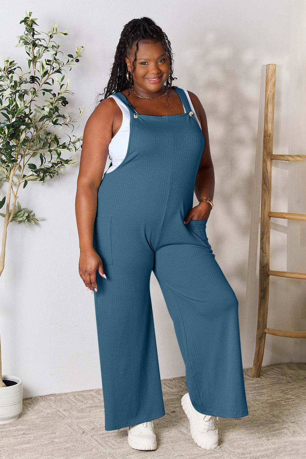 Double Take Full Size Wide Strap Overall with Pockets - Hovatok