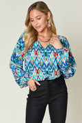 Double Take Full Size Printed Balloon Sleeve Blouse - Hovatok