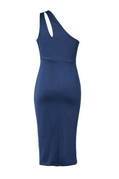 Ruched Cutout Single Shoulder Dress - Hovatok