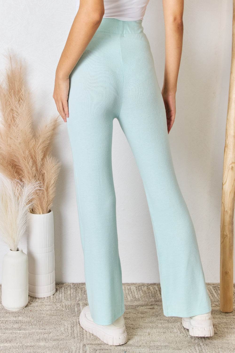 RISEN Full Size High Waist Ultra Soft Knit Flare Pants - Hovatok