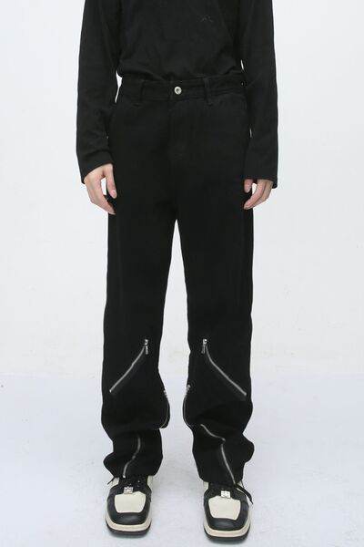 Men's Zip Decor Straight Leg Jeans - Hovatok