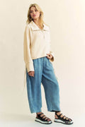 Davi & Dani Drawstring Hem Half Zip Raglan Sleeve Sweatshirt - Hovatok