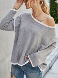 Angel Wings Boat Neck Dropped Shoulder Sweater - Hovatok