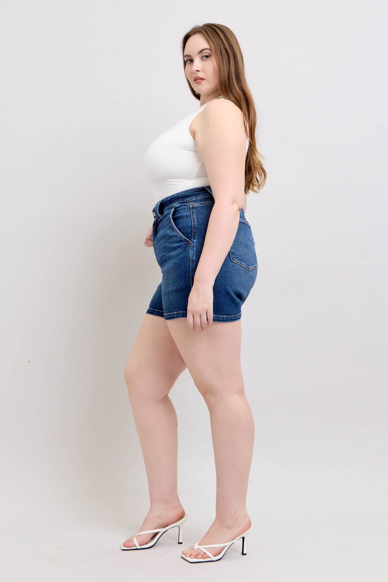 Judy Blue Full Size Double Button Waistband Denim Shorts Plus Size - Hovatok