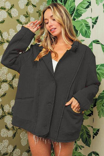 BiBi Single-Breasted Washed Fleece Jacket - Hovatok