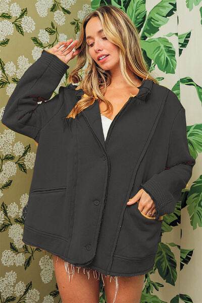 BiBi Single-Breasted Washed Fleece Jacket - Hovatok